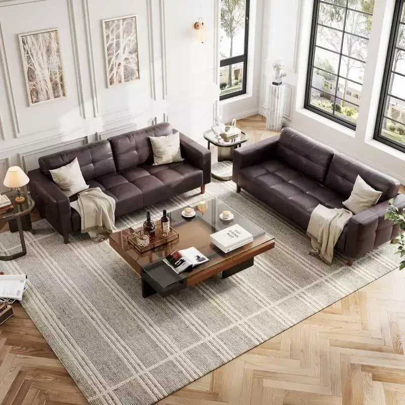 Canapé 3 places en similicuir de 83 po de large, avec sièges profonds, coussin à ressorts et 2 coussins de dossier amovibles, pour salon, chambre et bureau