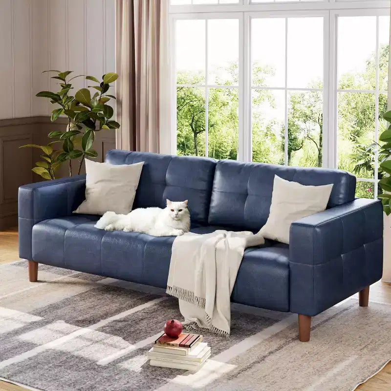83 Wide 3-Seater Faux Leather Sofa Couch,with Deep Seats,Spring Cushion and 2 Removable Back Cushions, for Living Room, Bedroom, Office