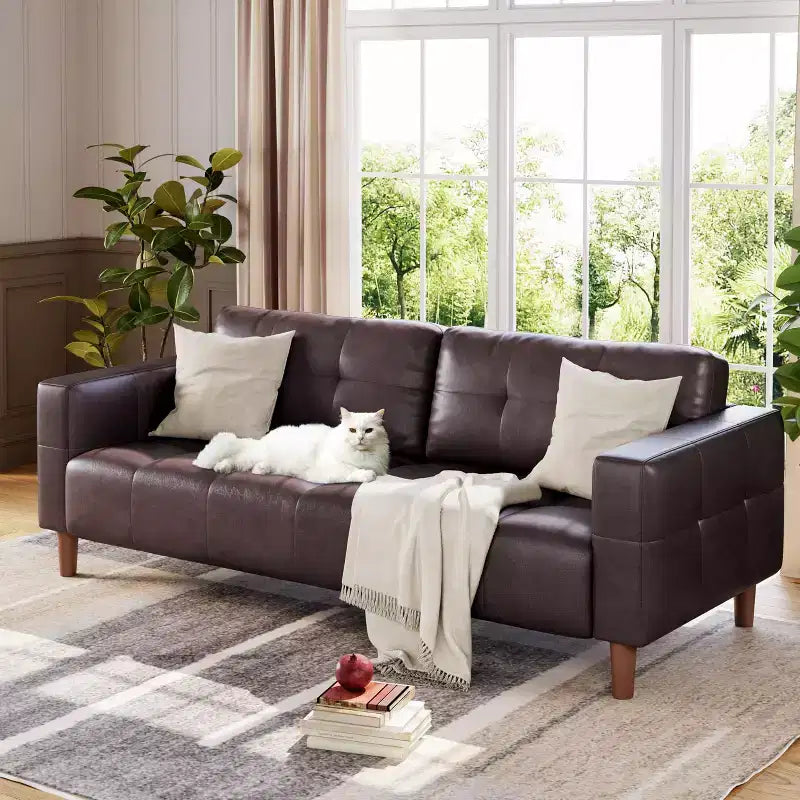 Canapé 3 places en similicuir de 83 po de large, avec sièges profonds, coussin à ressorts et 2 coussins de dossier amovibles, pour salon, chambre et bureau