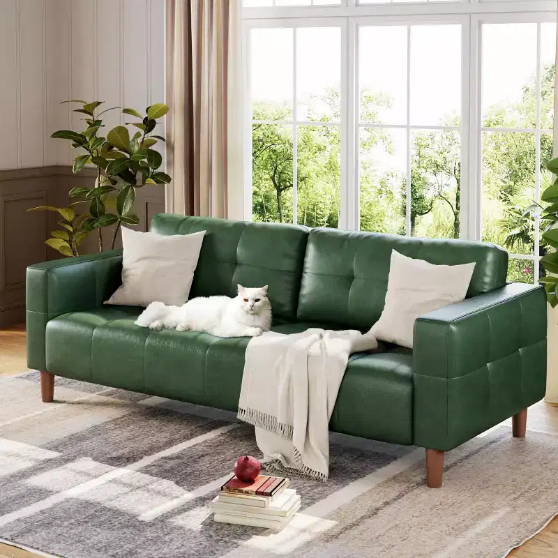 Canapé 3 places en similicuir de 83 po de large, avec sièges profonds, coussin à ressorts et 2 coussins de dossier amovibles, pour salon, chambre et bureau