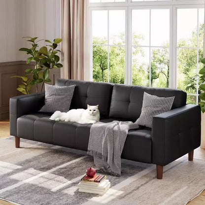 Canapé 3 places en similicuir de 83 po de large, avec sièges profonds, coussin à ressorts et 2 coussins de dossier amovibles, pour salon, chambre et bureau