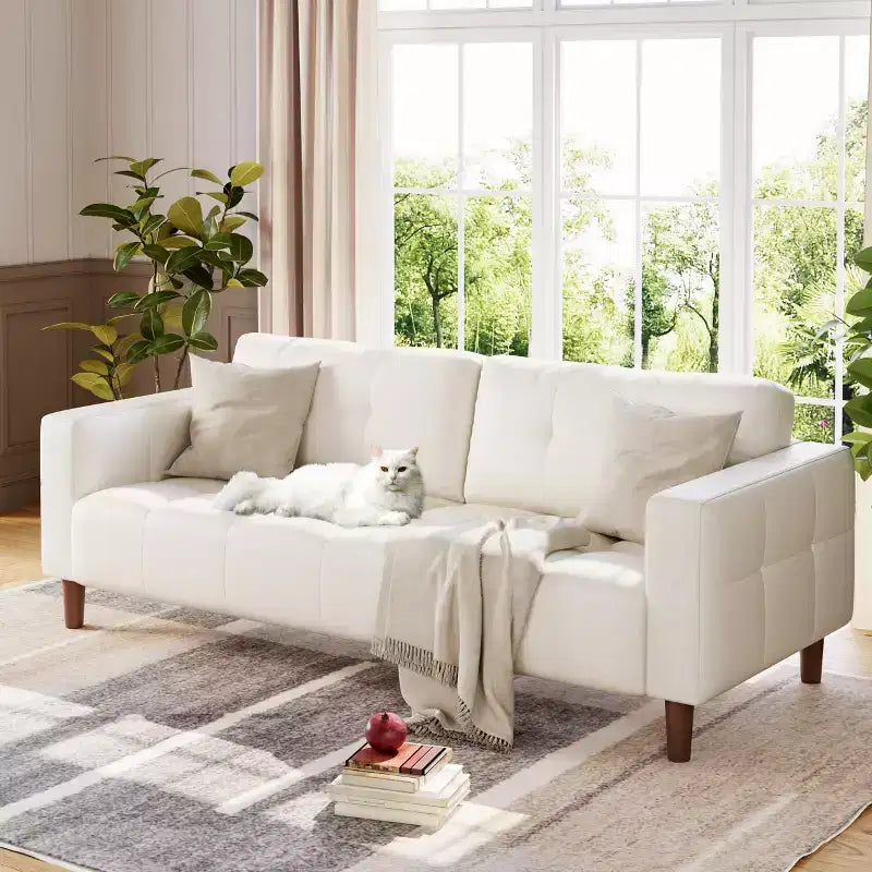 Canapé 3 places en similicuir de 83 po de large, avec sièges profonds, coussin à ressorts et 2 coussins de dossier amovibles, pour salon, chambre et bureau