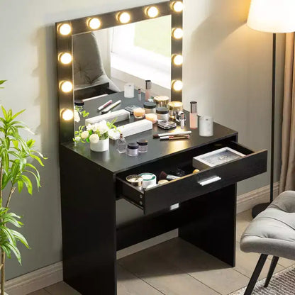 Coiffeuse avec miroir, table de maquillage à luminosité réglable avec 3 modes d'éclairage, tiroir, compacte pour petit espace, maison, salon
