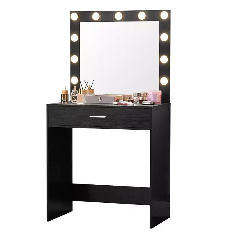 Coiffeuse avec miroir, table de maquillage à luminosité réglable avec 3 modes d'éclairage, tiroir, compacte pour petit espace, maison, salon