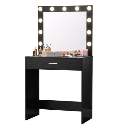 Coiffeuse avec miroir, table de maquillage à luminosité réglable avec 3 modes d'éclairage, tiroir, compacte pour petit espace, maison, salon