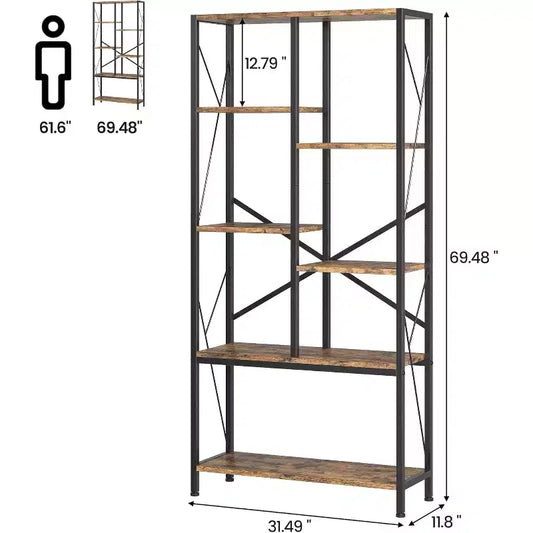 Étagère industrielle à 5 niveaux, étagère ouverte vintage, bibliothèque rustique sur pied, organisateur de rangement pour bureau à domicile, salon, chambre à coucher, marron+noir
