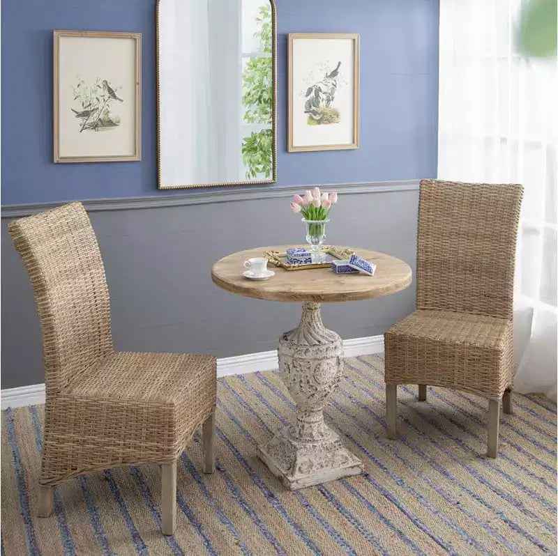 Table de salle à manger ronde GDFStudio Rosher de style campagnard français en béton léger et bois de 76 cm