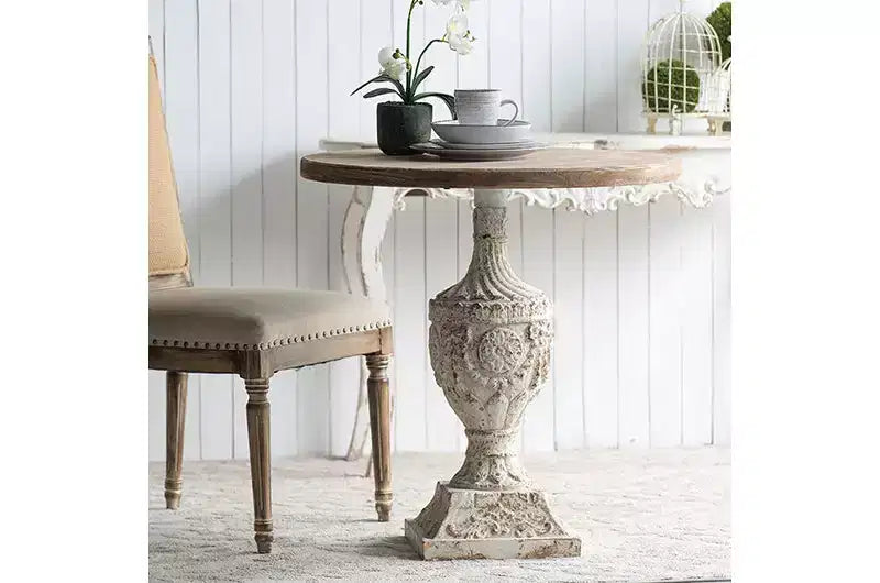 Table de salle à manger ronde GDFStudio Rosher de style campagnard français en béton léger et bois de 76 cm