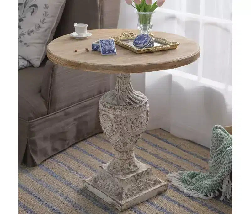 Table de salle à manger ronde GDFStudio Rosher de style campagnard français en béton léger et bois de 76 cm
