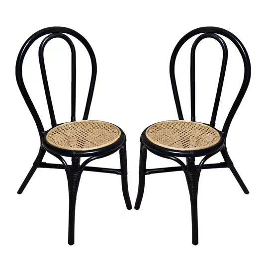 GDFStudio Corbin Modern Rattan and Wood Dining Chair with High-Back (Set of 2)