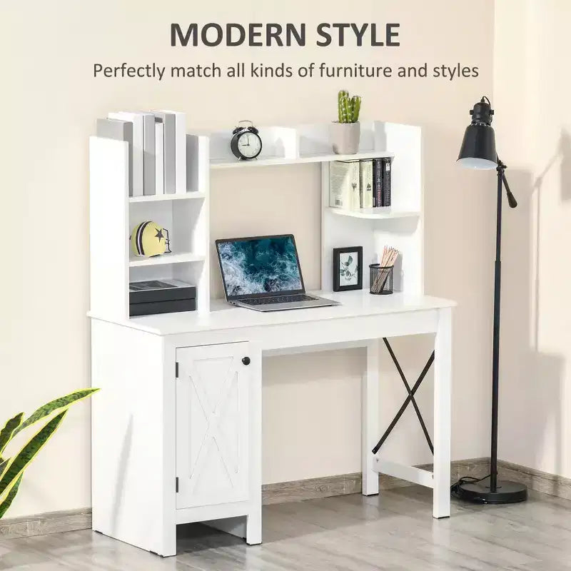 Bureau informatique avec étagère, bureau d'ordinateur à domicile avec armoire de rangement