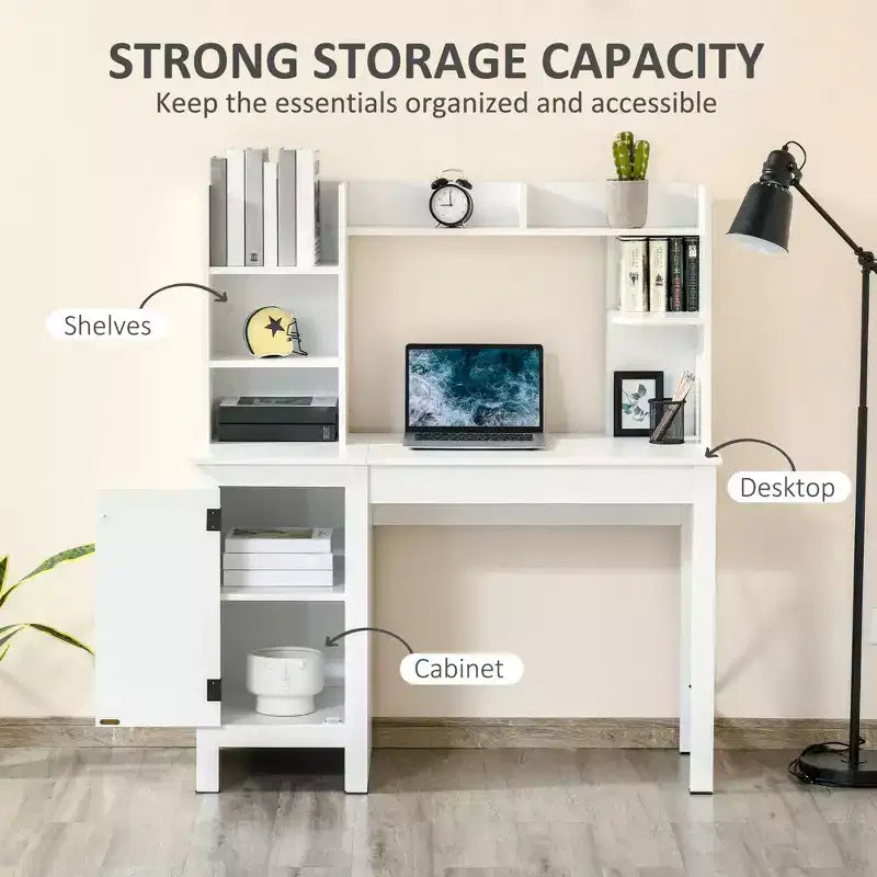 Bureau informatique avec étagère, bureau d'ordinateur à domicile avec armoire de rangement