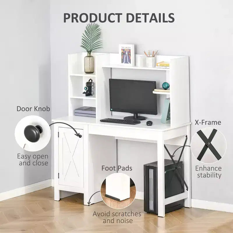 Bureau informatique avec étagère, bureau d'ordinateur à domicile avec armoire de rangement