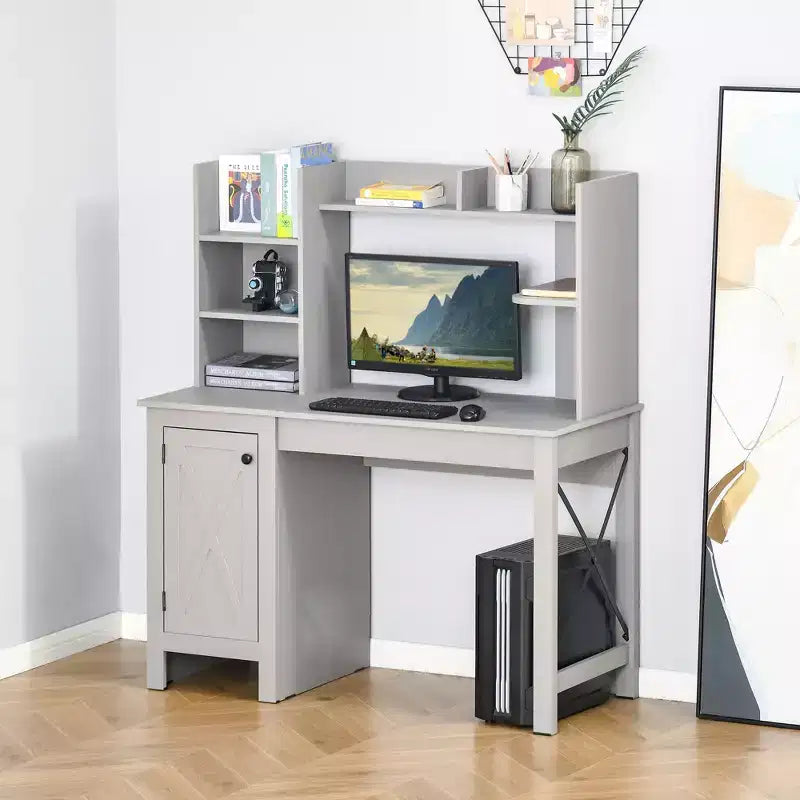 Bureau informatique avec étagère, bureau d'ordinateur à domicile avec armoire de rangement