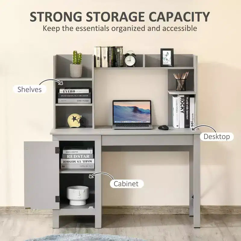 Bureau informatique avec étagère, bureau d'ordinateur à domicile avec armoire de rangement