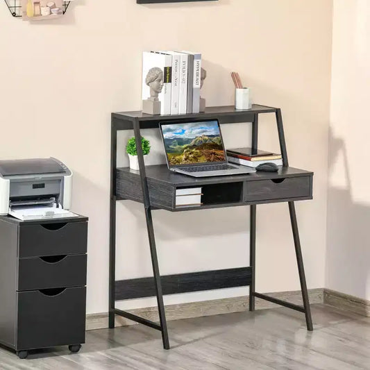Bureau à domicile, bureau informatique pour petits espaces, table d'étude avec tiroir et étagères de rangement