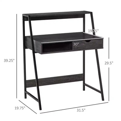 Bureau à domicile, bureau informatique pour petits espaces, table d'étude avec tiroir et étagères de rangement