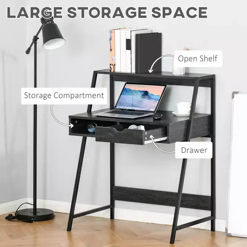 Bureau à domicile, bureau informatique pour petits espaces, table d'étude avec tiroir et étagères de rangement