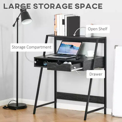 Bureau à domicile, bureau informatique pour petits espaces, table d'étude avec tiroir et étagères de rangement