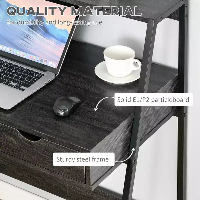 Bureau à domicile, bureau informatique pour petits espaces, table d'étude avec tiroir et étagères de rangement