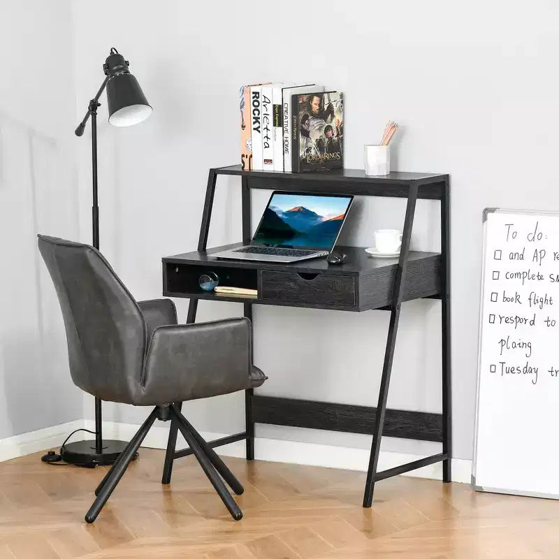 Bureau à domicile, bureau informatique pour petits espaces, table d'étude avec tiroir et étagères de rangement