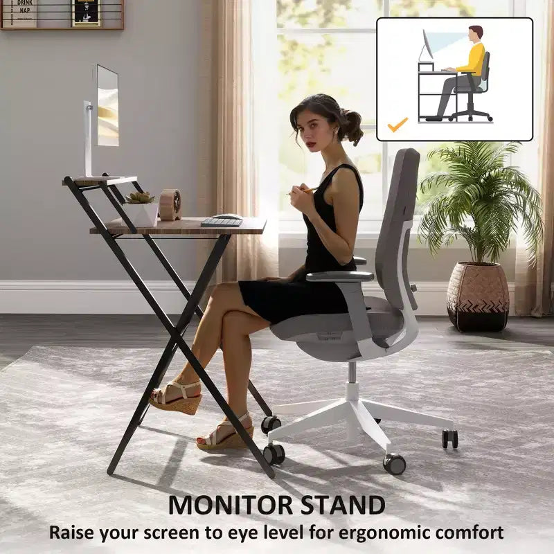 Bureau informatique pliable, bureau pliable avec étagère pour moniteur pour petits espaces, bureau à domicile, étude, montage facile