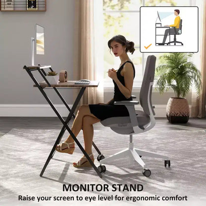 Bureau informatique pliable, bureau pliable avec étagère pour moniteur pour petits espaces, bureau à domicile, étude, montage facile