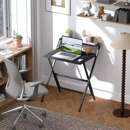 Bureau informatique pliable, bureau pliable avec étagère pour moniteur pour petits espaces, bureau à domicile, étude, montage facile