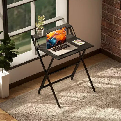 Bureau informatique pliable, bureau pliable avec étagère pour moniteur pour petits espaces, bureau à domicile, étude, montage facile