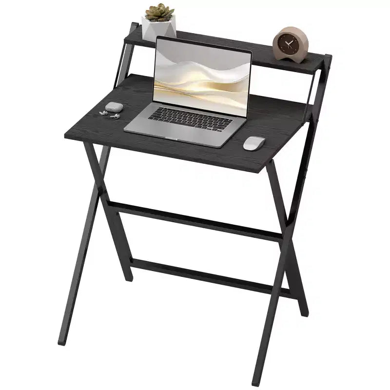Folding Computer Desk, Foldable Desk with Monitor Shelf for Small Space, Home Office, Study, Easy Assembly