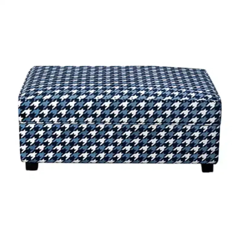 Pouf Royal Hampton, Polyester pied-de-poule gris, bleu et blanc, 101 cm rectangulaire