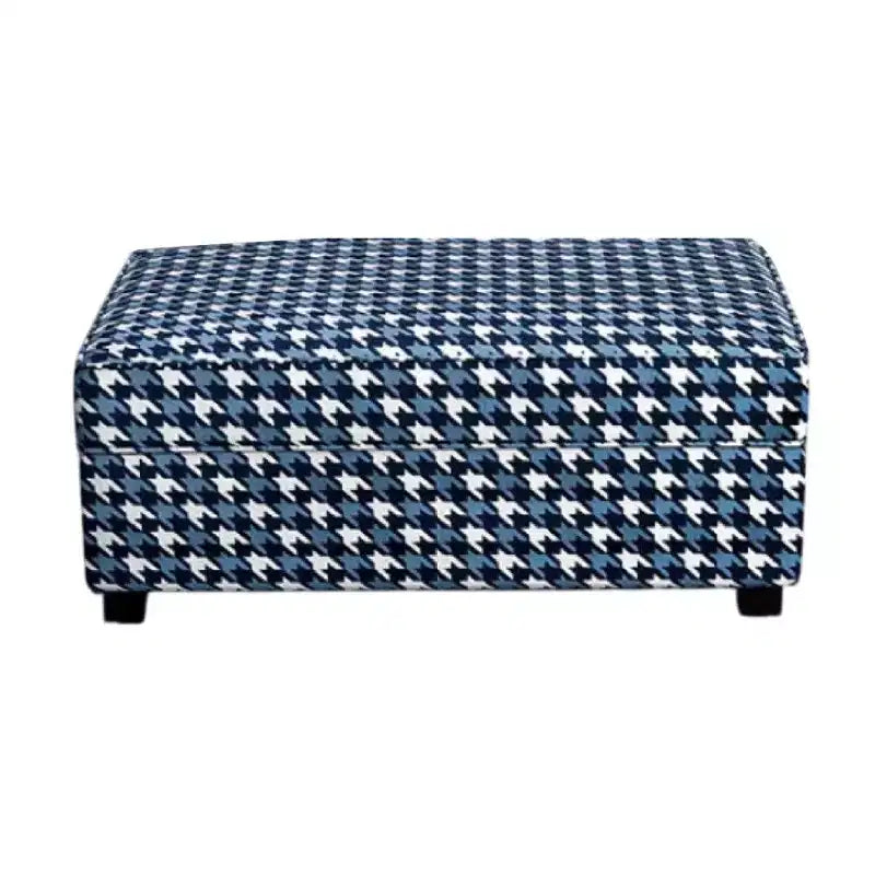 Pouf Royal Hampton, Polyester pied-de-poule gris, bleu et blanc, 101 cm rectangulaire