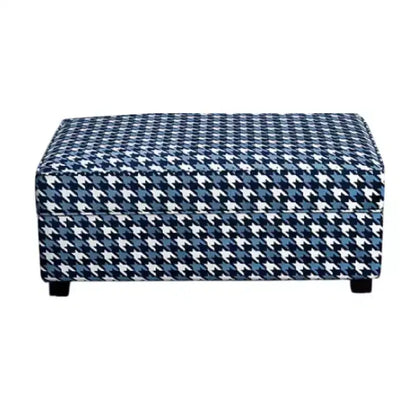 Pouf Royal Hampton, Polyester pied-de-poule gris, bleu et blanc, 101 cm rectangulaire