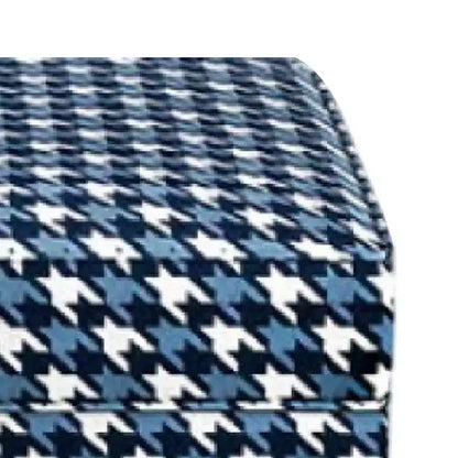 Pouf Royal Hampton, Polyester pied-de-poule gris, bleu et blanc, 101 cm rectangulaire