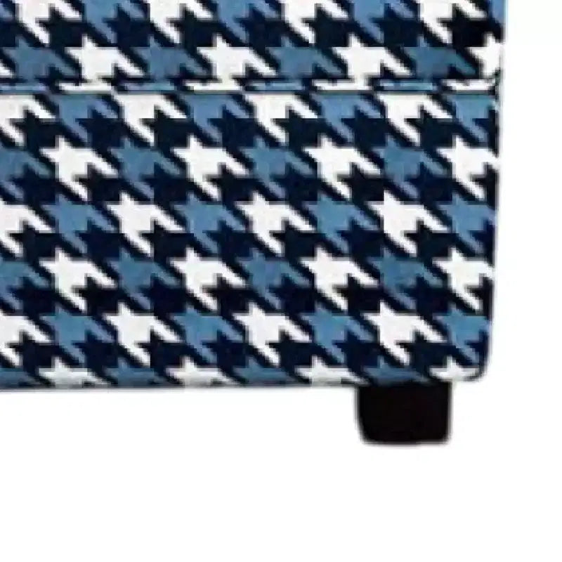 Pouf Royal Hampton, Polyester pied-de-poule gris, bleu et blanc, 101 cm rectangulaire