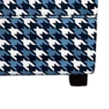 Pouf Royal Hampton, Polyester pied-de-poule gris, bleu et blanc, 101 cm rectangulaire