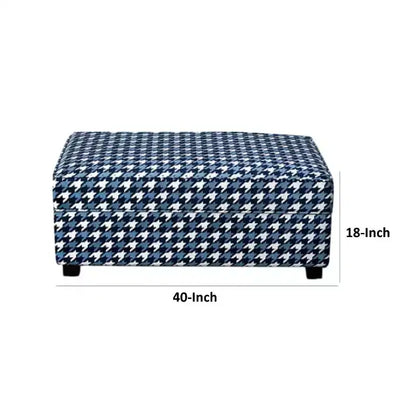 Pouf Royal Hampton, Polyester pied-de-poule gris, bleu et blanc, 101 cm rectangulaire