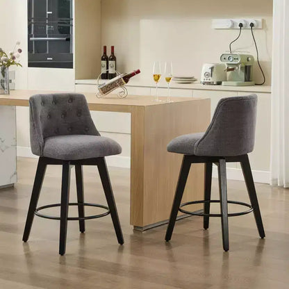 MAYEERTY Lot de 2 tabourets de bar pivotants à 360° gris - Tabourets de comptoir à cadre en bois massif pour bar de maison