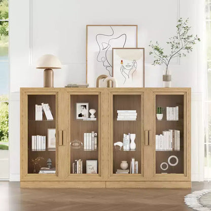 Meuble TV Dovelina en bois avec étagères décoratives, portes vitrées et étagères réglables - 45