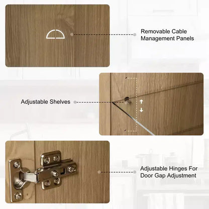 Meuble TV Dovelina en bois avec étagères décoratives, portes vitrées et étagères réglables - 45