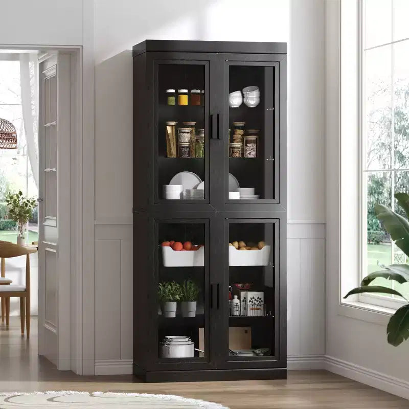 Meuble TV Dovelina en bois avec étagères décoratives, portes vitrées et étagères réglables - 45
