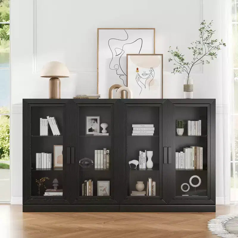 Meuble TV Dovelina en bois avec étagères décoratives, portes vitrées et étagères réglables - 45