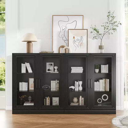 Meuble TV Dovelina en bois avec étagères décoratives, portes vitrées et étagères réglables - 45