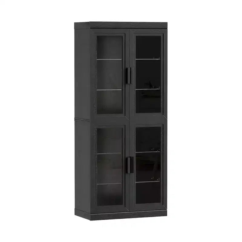 Meuble TV Dovelina en bois avec étagères décoratives, portes vitrées et étagères réglables - 45