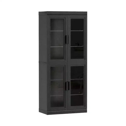 Meuble TV Dovelina en bois avec étagères décoratives, portes vitrées et étagères réglables - 45