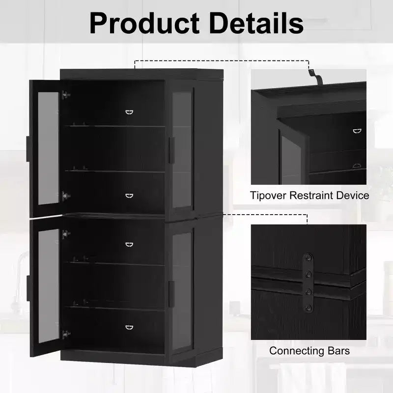 Meuble TV Dovelina en bois avec étagères décoratives, portes vitrées et étagères réglables - 45