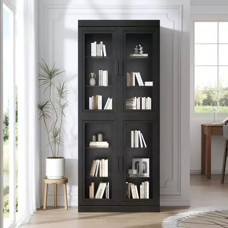 Meuble TV Dovelina en bois avec étagères décoratives, portes vitrées et étagères réglables - 45