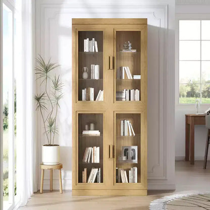 Meuble TV Dovelina en bois avec étagères décoratives, portes vitrées et étagères réglables - 45