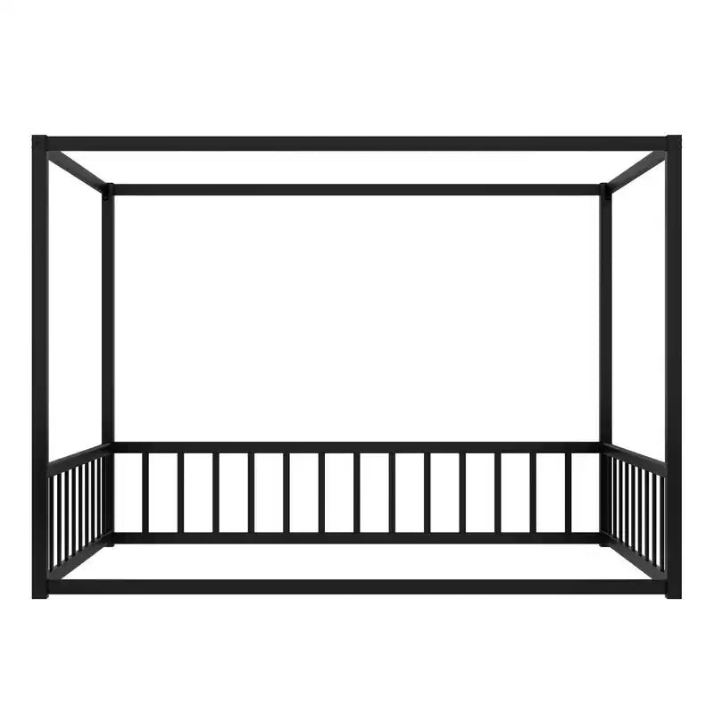 Lit de Sol Bellemave Pleine Taille avec Pare-Soleil et Barrières Latérales Multiples, Cadre de Maison Bas, Lit Plateforme en Métal Sûr et Robuste pour Enfants, Noir