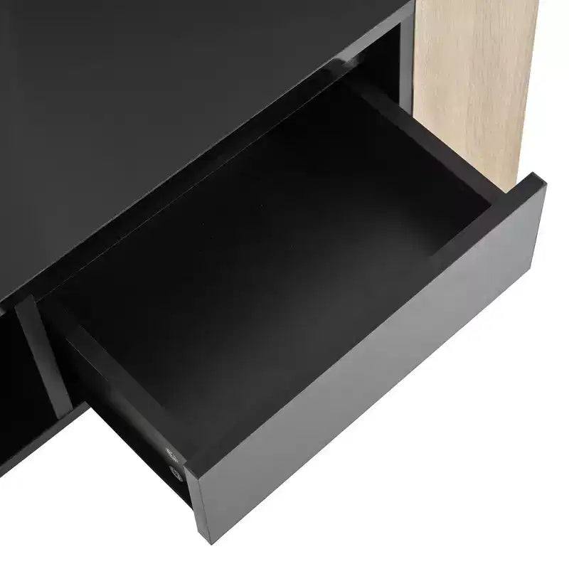 Table basse rectangulaire avec tiroirs de rangement, table centrale bicolore brillante avec compartiments cachés, table d'appoint avec étagère de rangement ouverte